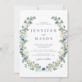 ブルーイエローウォーター色の花ボヘミアン結婚ズ 招待状 (正面)