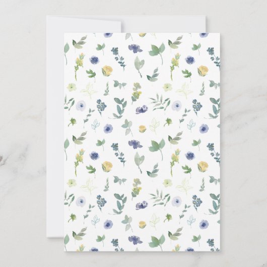 ブルーイエローウォーター色の花ボヘミアン結婚ズ 招待状 (裏面)