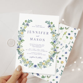 ブルーイエローウォーター色の花ボヘミアン結婚ズ 招待状