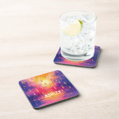 ブルーイエローウォーター色の雨滴カラフル コースター (右側)