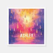 ブルーイエローウォーター色の雨滴カラフル スタンダードカクテルナプキン (正面)