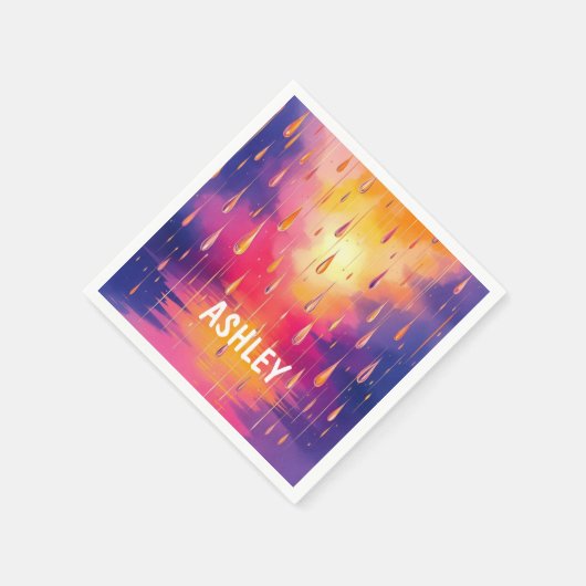 ブルーイエローウォーター色の雨滴カラフル スタンダードカクテルナプキン (角)