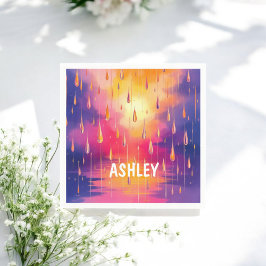 ブルーイエローウォーター色の雨滴カラフル スタンダードカクテルナプキン