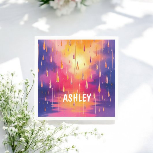 ブルーイエローウォーター色の雨滴カラフル スタンダードカクテルナプキン