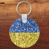 ブルーイエローウクライナ国旗のグリッターフェイクキラキラ キーホルダー (正面)