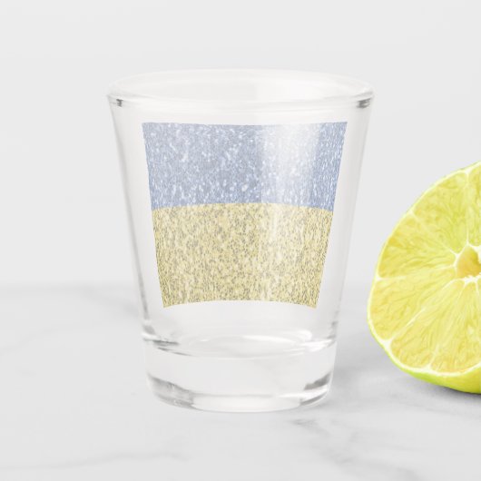 ブルーイエローウクライナ国旗のグリッターフェイクキラキラ ショットグラス (裏面)
