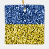 ブルーイエローウクライナ国旗のグリッターフェイクキラキラ セラミックオーナメント (正面)