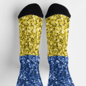 ブルーイエローウクライナ国旗のグリッターフェイクキラキラ ソックス (上部)