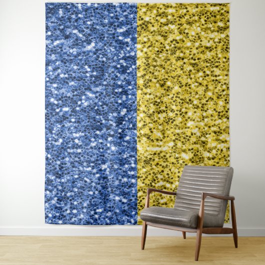 ブルーイエローウクライナ国旗のグリッターフェイクキラキラ タペストリー (インサイチュ)
