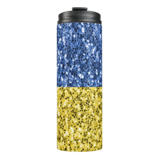 ブルーイエローウクライナ国旗のグリッターフェイクキラキラ タンブラー (正面)