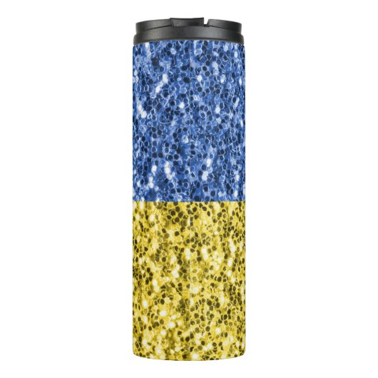 ブルーイエローウクライナ国旗のグリッターフェイクキラキラ タンブラー (裏面)