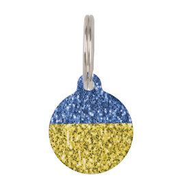 ブルーイエローウクライナ国旗のグリッターフェイクキラキラ ペット ネームタグ