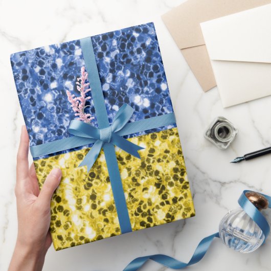 ブルーイエローウクライナ国旗のグリッターフェイクキラキラ ラッピングペーパー (ギフト)