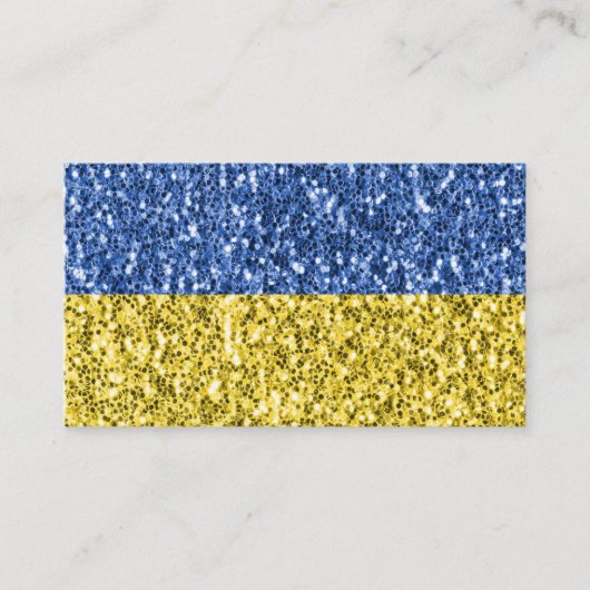 ブルーイエローウクライナ国旗のグリッターフェイクキラキラ 名刺 (正面)