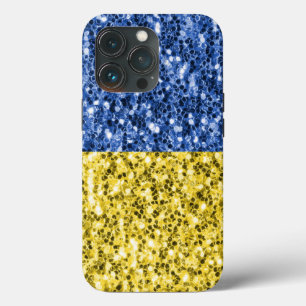 ブルーイエローウクライナ国旗のグリッターフェイクキラキラ iPhone 13 PROケース