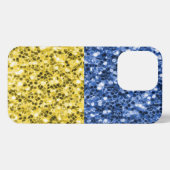 ブルーイエローウクライナ国旗のグリッターフェイクキラキラ iPhoneケース (裏面横)
