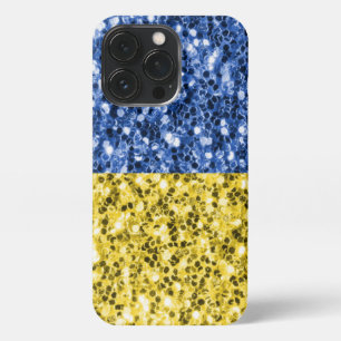 ブルーイエローウクライナ国旗のグリッターフェイクキラキラ iPhone 13 PROケース