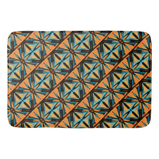 ブルーイエローオレンジ装飾モザイク バスマット (正面)