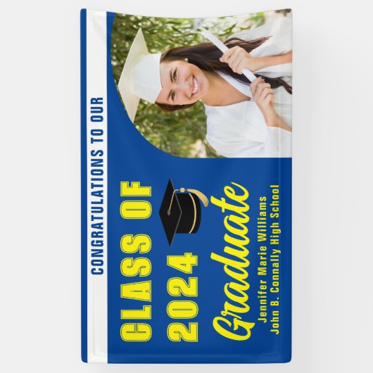 ブルーイエロークラスの2024卒業写真パーティー 横断幕 (縦)