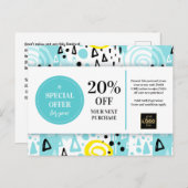 ブルーイエロークーポン割引カード抽象芸術パターン ポストカード (正面/裏面)