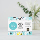 ブルーイエロークーポン割引カード抽象芸術パターン ポストカード (スタンド正面)