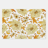 ブルーイエローグリーンオレンジの花模様 ラッピングペーパーシート (正面3)