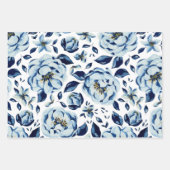 ブルーイエローグリーンオレンジの花模様 ラッピングペーパーシート (正面2)