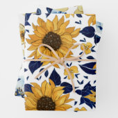 ブルーイエローグリーンオレンジの花模様 ラッピングペーパーシート (インサイチュ)