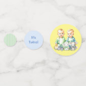 ブルーイエローグリーンツインボーイズをテーマにした赤ちゃんシャワー コンフェッティ (正面)