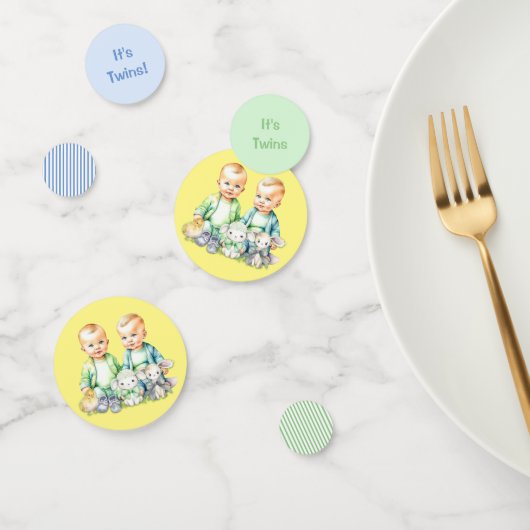 ブルーイエローグリーンツインボーイズをテーマにした赤ちゃんシャワー コンフェッティ (グループ)