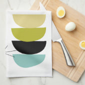 ブルーイエローグリーンブラックジオメトリックスカンジナビア キッチンタオル (四つ折り)