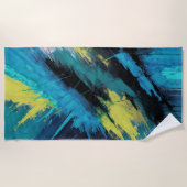 ブルーイエローグリーンブラック抽象芸術 ビーチタオル (正面)