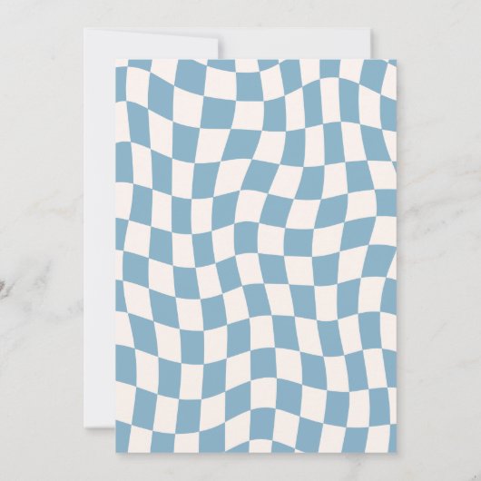 ブルーイエローグルーヴィ市松模様にスマイルレトロ誕生日 招待状 (裏面)