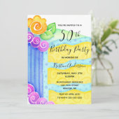 ブルーイエローケーキフローラ50th誕生日パーティー 招待状 (スタンド正面)