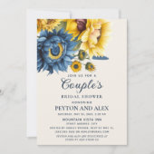 ブルーイエローサンフラワーズカップルのブライダルシャワー 招待状 (正面)