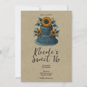 ブルーイエローサンフラワーティエケーキスウィート16誕生日 招待状 (正面)