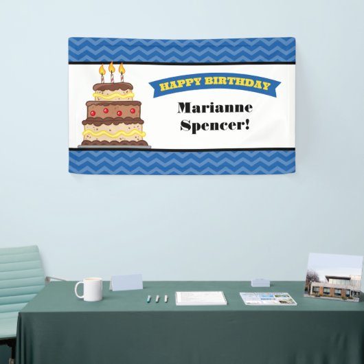ブルーイエローシェブロンケーキ誕生日バナー 横断幕 (トレードショー)