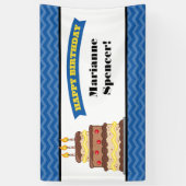 ブルーイエローシェブロンケーキ誕生日バナー 横断幕 (縦)