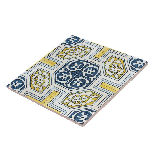 ブルーイエロージオメトリックヴィンテージアート タイル (側面)