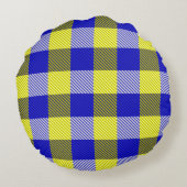 ブルーイエロージンガムチェックデザイン ラウンドクッション (裏面)