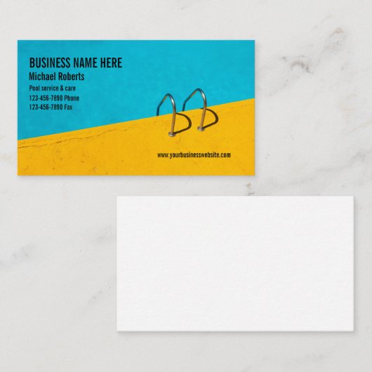 ブルーイエロースイミングプール気にアクアサービス写真 名刺 (正面/裏面)