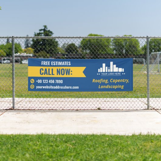 ブルーイエロースモールビジネスコール今すぐロゴプロモーション 横断幕 (インサイチュ)