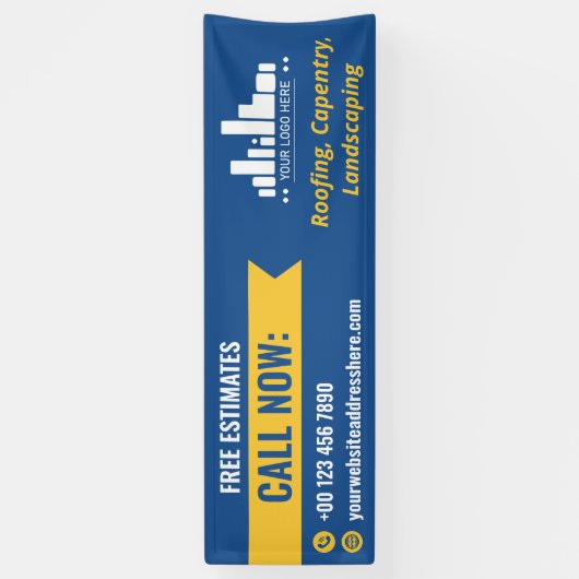 ブルーイエロースモールビジネスコール今すぐロゴプロモーション 横断幕 (縦)