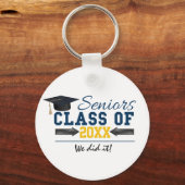 ブルーイエロータイポグラフィ卒業キーリング キーホルダー (正面)