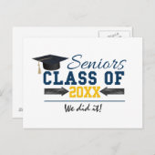 ブルーイエロータイポグラフィ卒業ギア 案内ポストカード (正面/裏面)