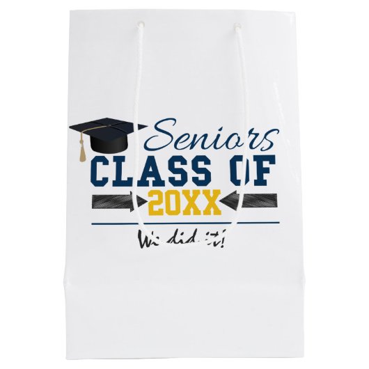 ブルーイエロータイポグラフィ卒業抱き枕 ミディアムペーパーバッグ (裏面)