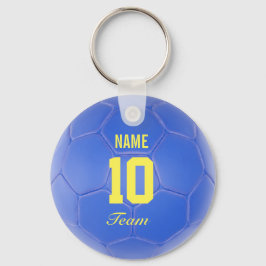 ブルーイエローチームのサッカーボールパーソナライズされた名 キーホルダー