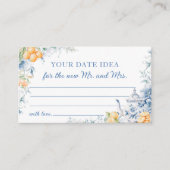 ブルーイエローデイトナイトアイディアブライダルシャワー エンクロージャーカード (正面)
