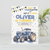 ブルーイエロートラクターバースデーパーティー 招待状 (スタンド正面)