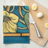 ブルーイエローナスタジウムフラワー新しいパターン キッチンタオル (四つ折り)